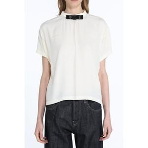 NEW N°21 silk short sleeve top with bow in ecru